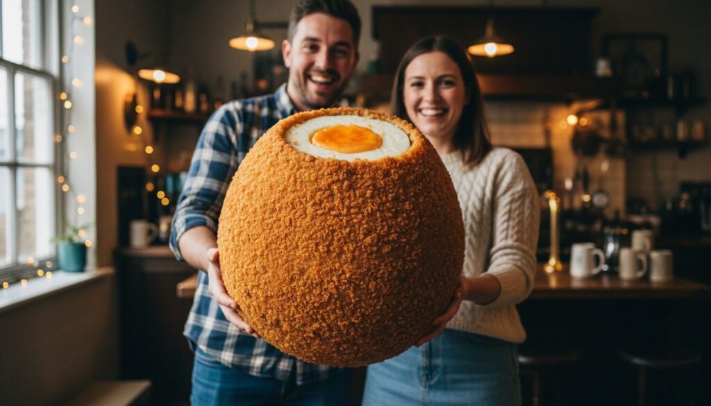 découvrez comment deux londoniens du nord ont inventé le plus grand œuf scotch jamais réalisé au monde, une prouesse culinaire unique et impressionnante.