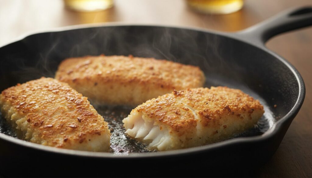 découvrez une recette croustillante et savoureuse de filets de cabillaud enrobés de panko, frits à la poêle pour un plat léger et gourmand.