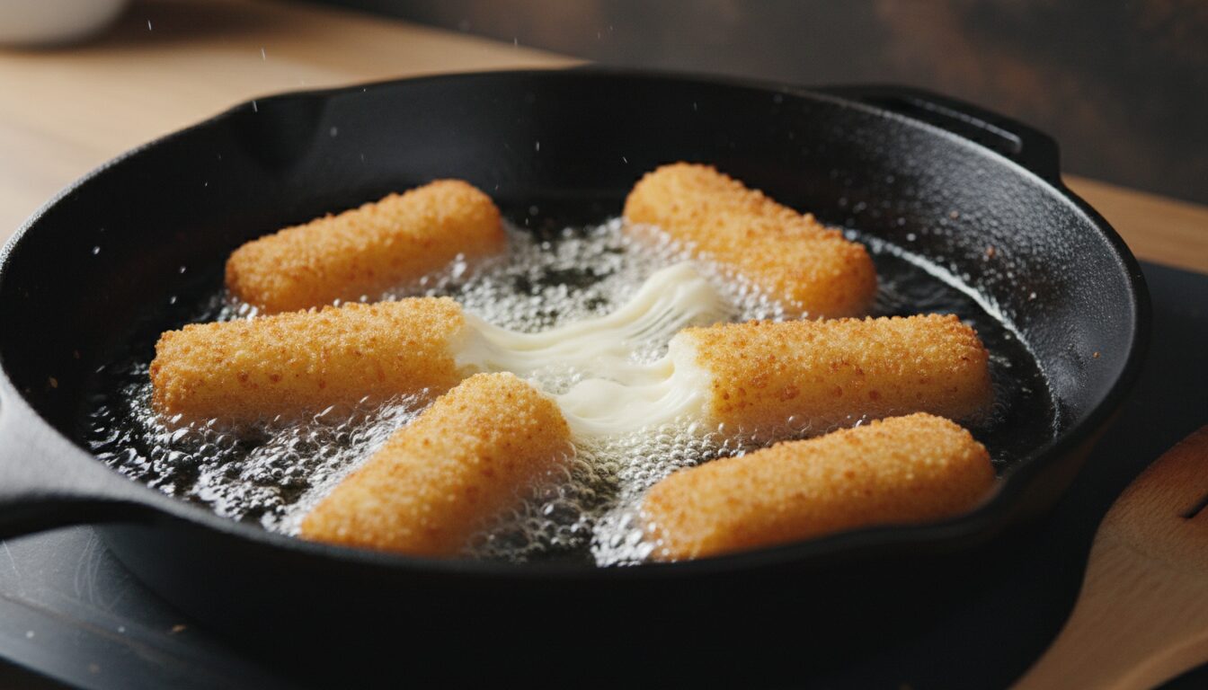 découvrez la recette facile et rapide des bâtonnets de mozzarella enrobés de panko, croustillants et dorés grâce à une cuisson parfaite à la poêle.