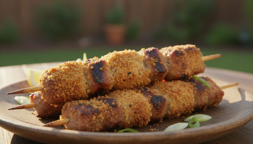 découvrez notre recette de brochettes de porc panées à la chapelure panko, grillées à la perfection pour une texture croustillante et un goût savoureux.
