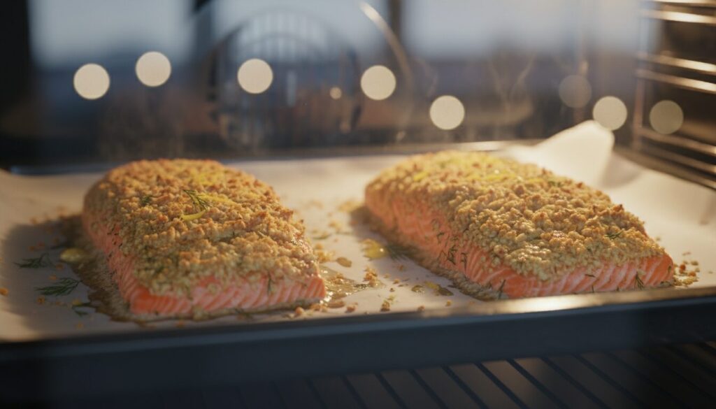 découvrez une délicieuse recette de filets de saumon croustillants grâce à une chapelure panko dorée au four, parfaite pour un repas savoureux et léger.