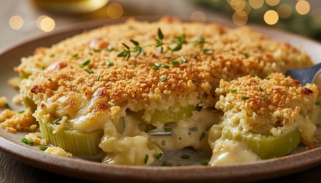 découvrez la recette gourmande des poireaux panés au panko, gratinés au four pour un plat croustillant et savoureux, parfait en accompagnement ou en entrée.