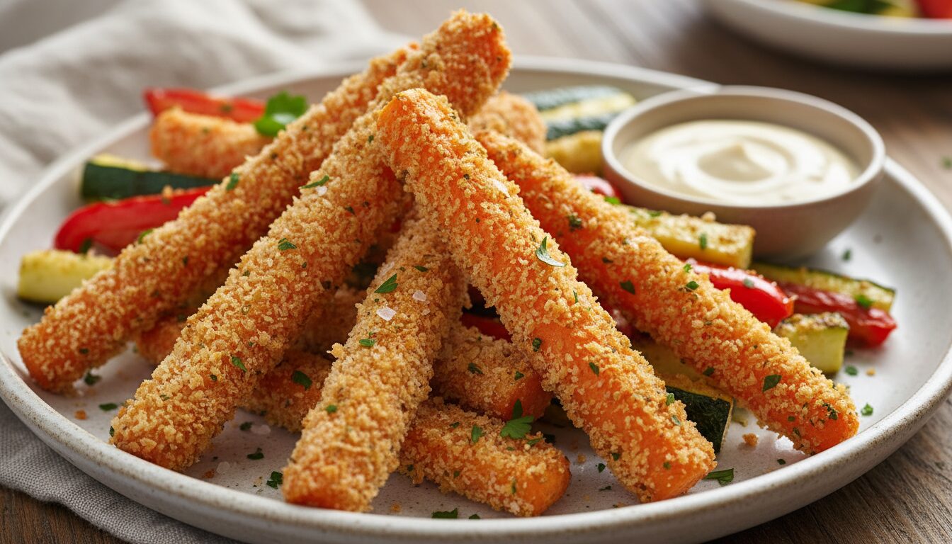 découvrez nos tendres bâtonnets de carottes panés au panko, poêlés doucement pour une texture croustillante et un goût savoureux. une recette saine et gourmande parfaite pour toutes vos envies.