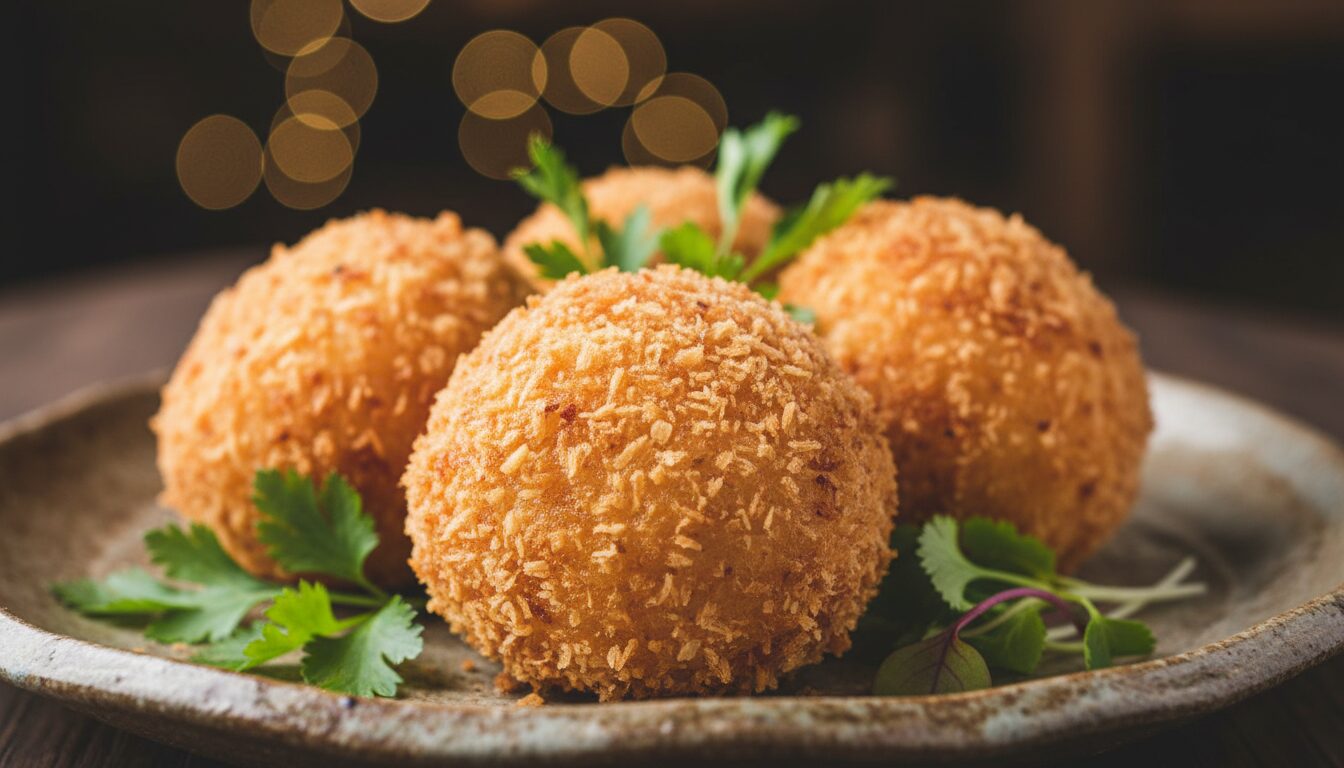 découvrez notre recette simple et gourmande de boules de riz panées à la chapelure panko, croustillantes et dorées, frites à la poêle pour un plaisir savoureux à chaque bouchée.