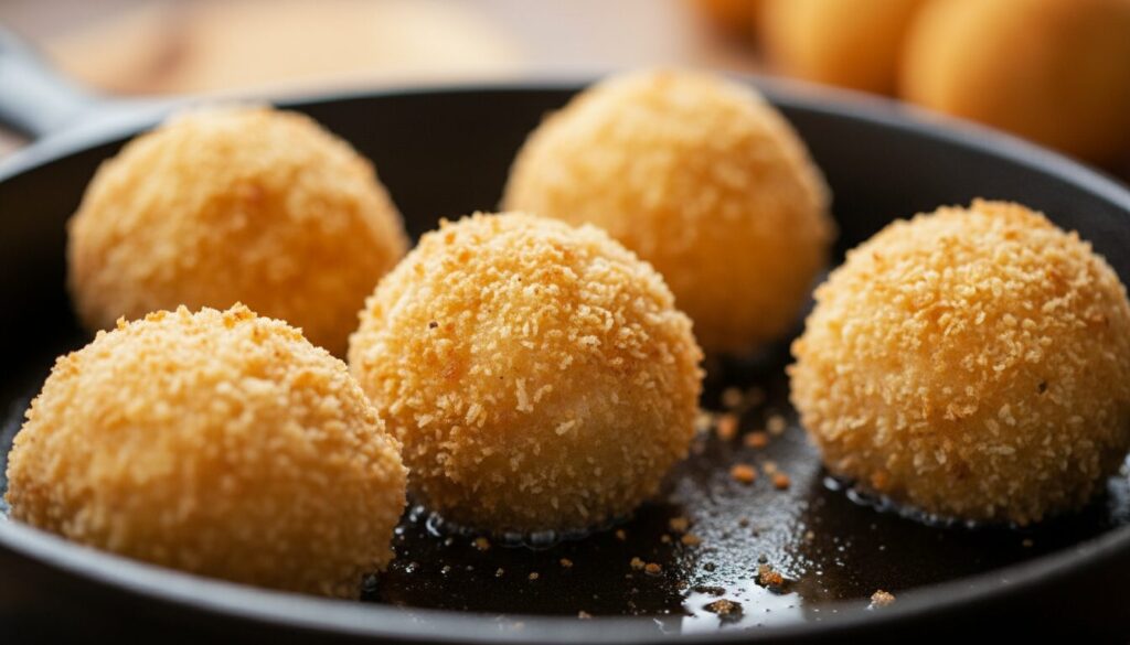 découvrez la recette simple et savoureuse des boules de riz panées en chapelure panko, croustillantes et dorées à la poêle pour un plaisir gourmand à partager.