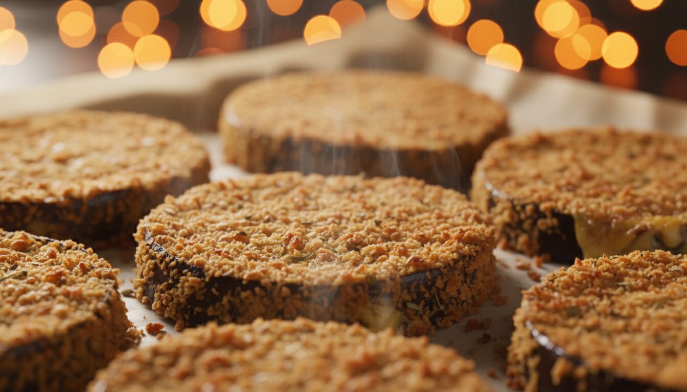 découvrez la recette facile et gourmande de rondelles d’aubergine panées au panko, cuites au four pour une texture croustillante et une saveur délicieuse.
