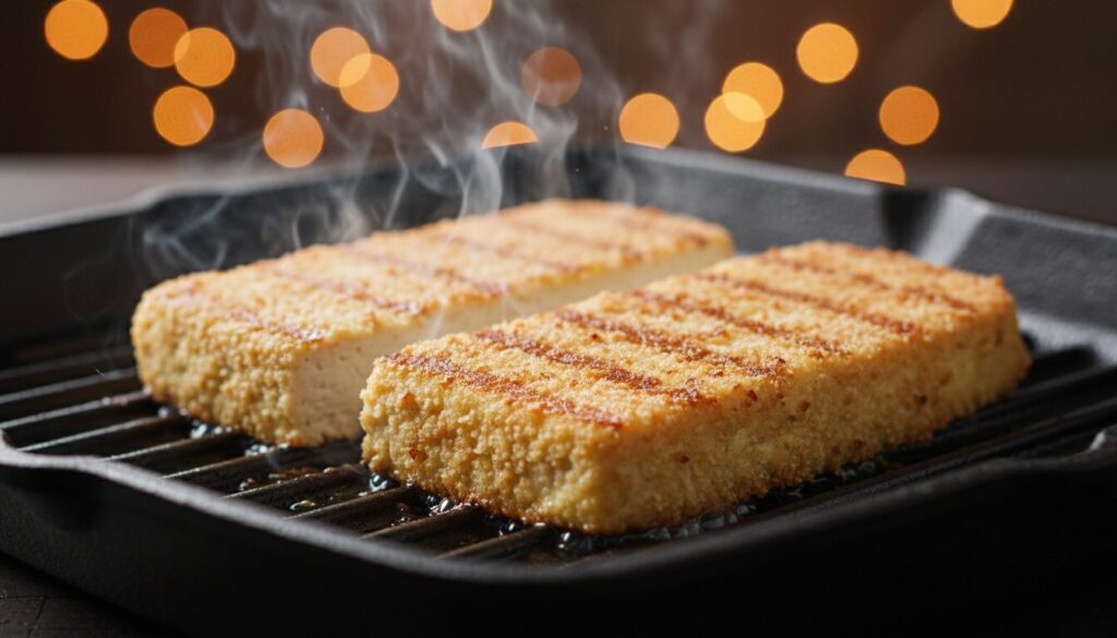 découvrez notre recette de tofu ferme pané à la chapelure panko, parfaitement saisi au grill pour une texture croustillante et un goût savoureux, idéal pour un repas santé et gourmand.