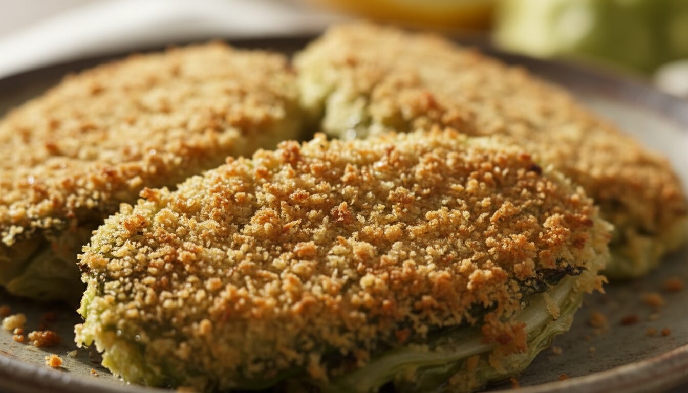 découvrez une recette savoureuse de feuilles de chou panées avec de la chapelure panko, délicieusement frites à la poêle pour une texture croustillante et un goût irrésistible.