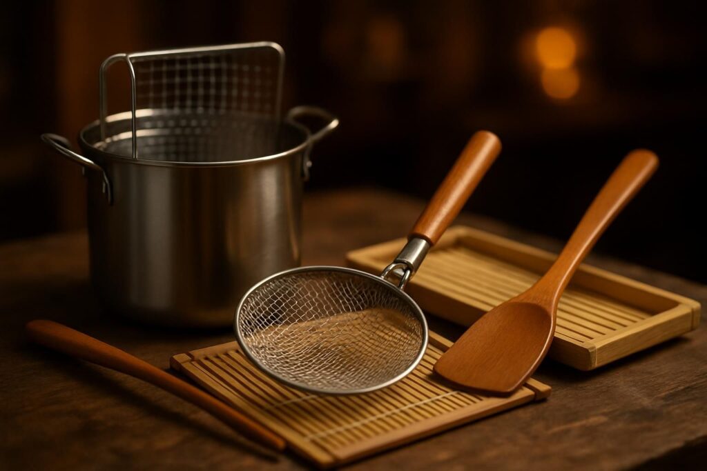 découvrez les 4 ustensiles indispensables et abordables pour réussir parfaitement vos fritures japonaises à la maison.